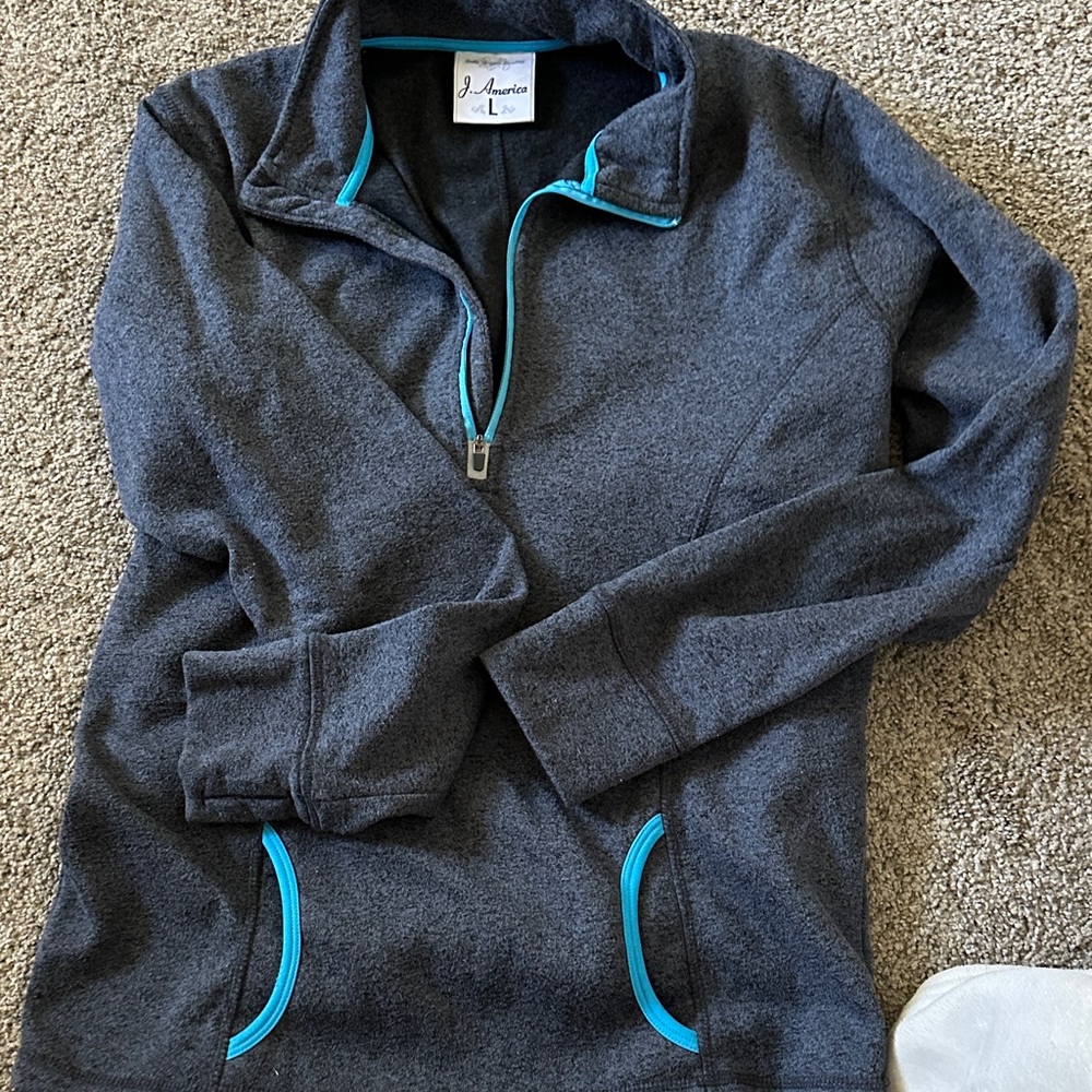 J. America Gray Pullover with Blue Trim 1/4 zip